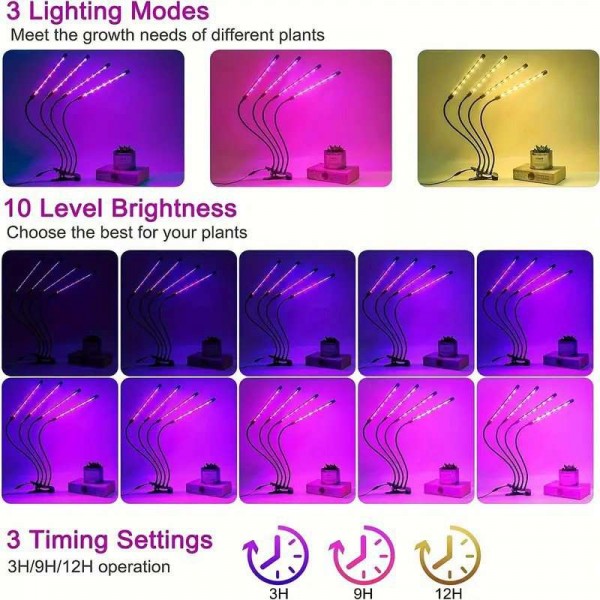 LED лампа за растения с 3 гъвкави рамена